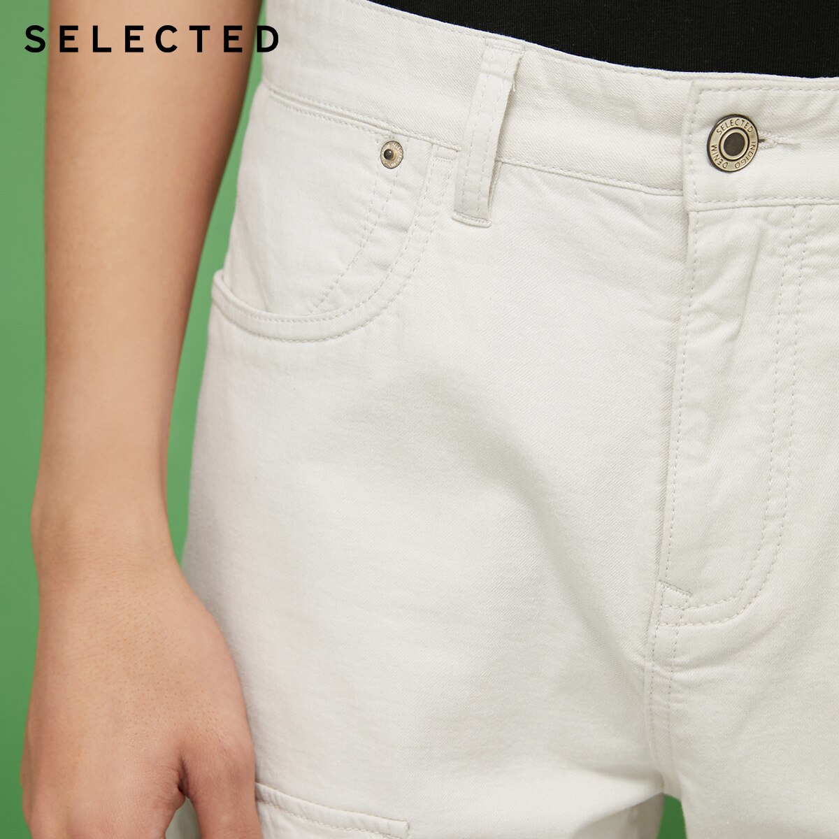 SELECTED Men's Slightly Stretch White Pockets Denim Shorts C|4202S3508