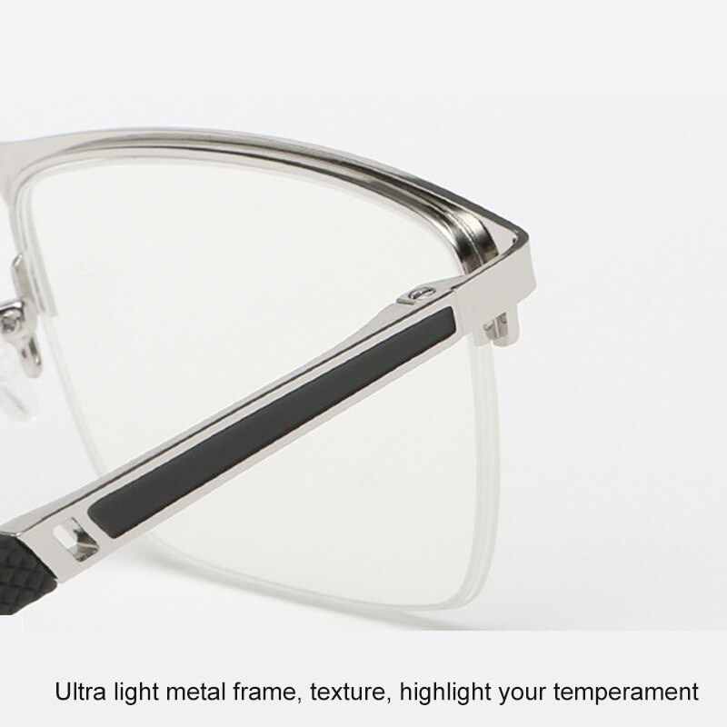 Half Rim Reading Glasses for Men Presbyopia UV Protection Computer Anti-blue Light Radiation Metal Frame Silver 1.5 2.5