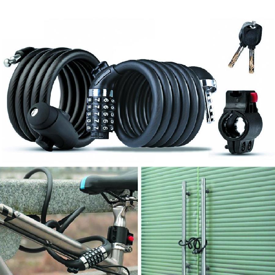 Bike 1.2m Chains Blocks and anti-theft Cord Cable Lock Tough Security Coded Steel Wiring Bicycle Lock 5 Digit Code Combination