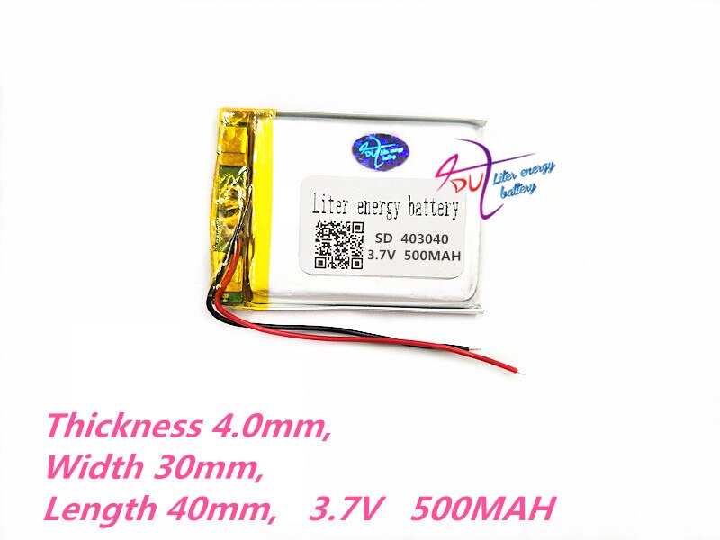 Polímero de la batería 500mah 3,7 V 403040 de casa inteligente MP3 altavoces Li-Ion batería para DVR GPS... mp3... mp4 celular teléfono altavoz