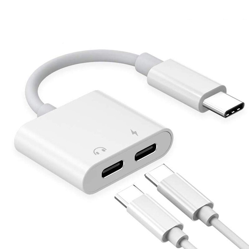 Dual Usb Type C Splitter Dac 2 In 1 Audio Snelle Lading Type C Naar 3.5Mm Hoofdtelefoon Adapter Voor google Pixel Huawei Ipad Pro: Dual USB Type C