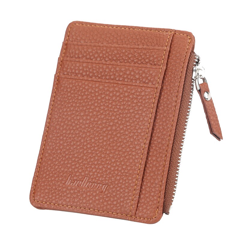 Porta tarjetas de identificación Mini, novedad, titular de la tarjeta de crédito empresarial, de piel sintética, estuche delgado para tarjetas bancarias, organizador, BILLETERA, cremallera, Unisex: brown