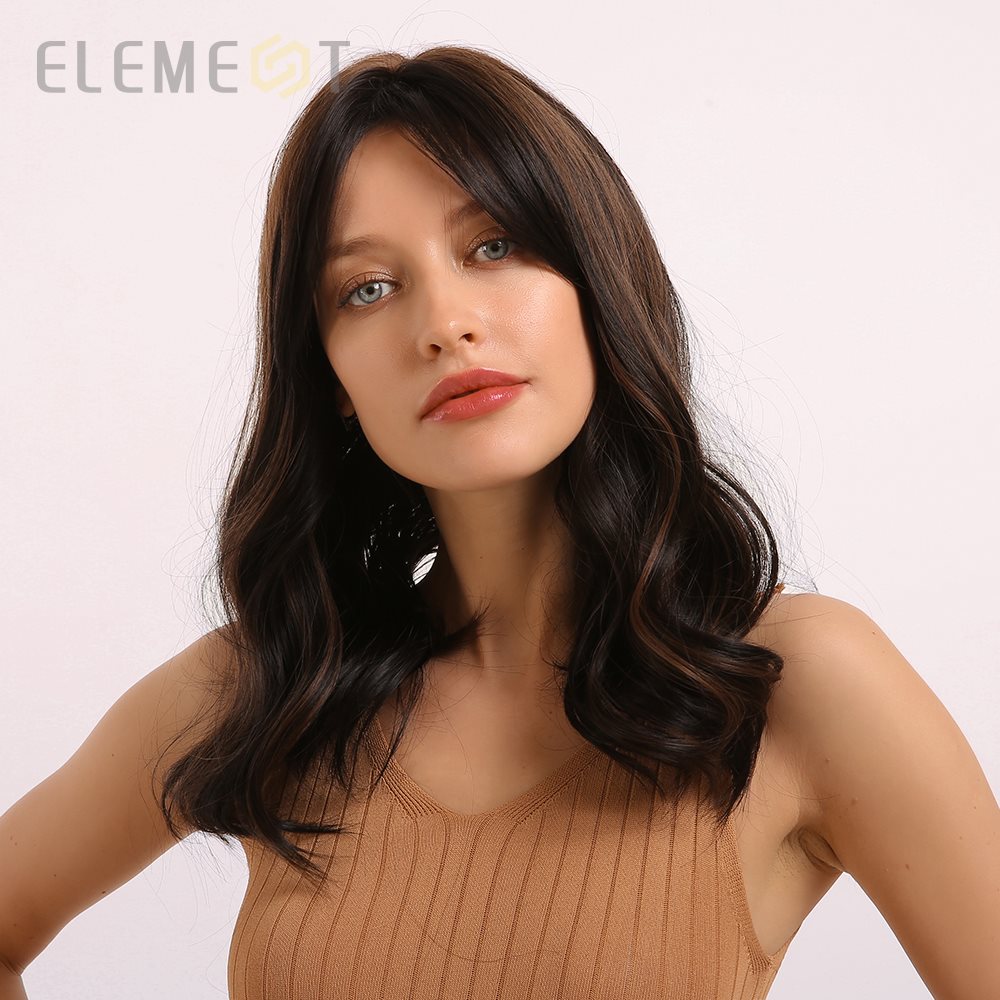 Perruque synthétique longue ondulation naturelle avec frange en Fiber résistante à la chaleur avec frange pour femmes blanches et noires pour usage quotidien