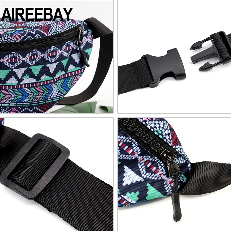 Aireebay Zomer Vrouwen Fanny Pack Bohemian Stijl Taille Packs Dames Grote Riem Tas Vintage Gedrukt Reizen Telefoon Pouch