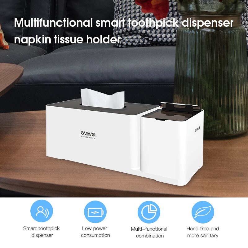 SVAVO Smart Toothpick Dispenser Multifuntional Household Automatic Toothpick holder with Tissue Holder Storage Box