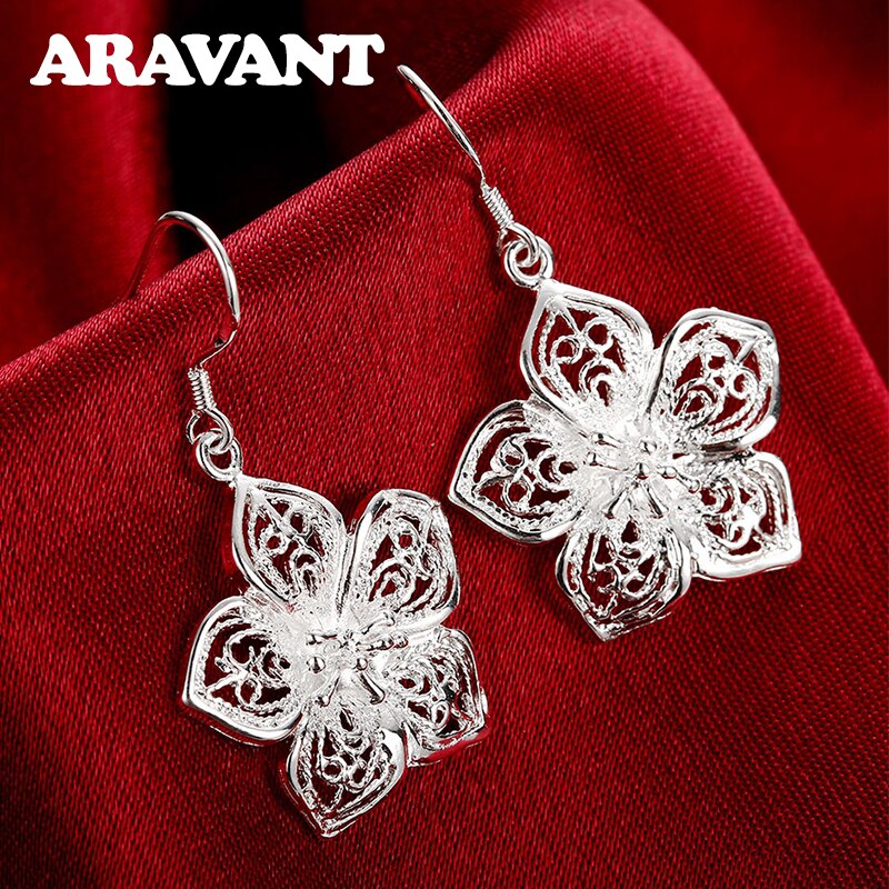 Nouveauté 925 argent Fleurs Creuses Boucle D'oreille Pour Les Femmes Bijoux De