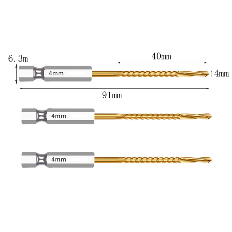 Brocas helicoidales de vástago hexagonal HSS, grifo de corte ranurado dentado, sierra en espiral, sierra perforadora de madera, Metal y plástico, taladro de titanio, 3/6 Uds.: Oro