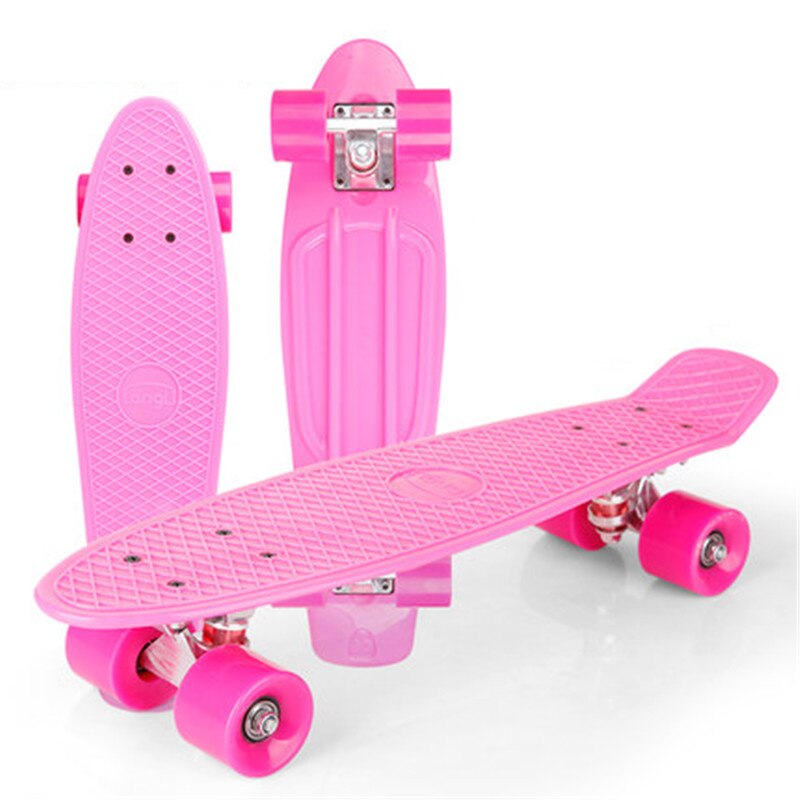 Farve enkelt rocker skateboard fire hjul mini cruiser skateboard lille fisketallerken udendørs til voksne børn trin transport  ie01: Lyserød