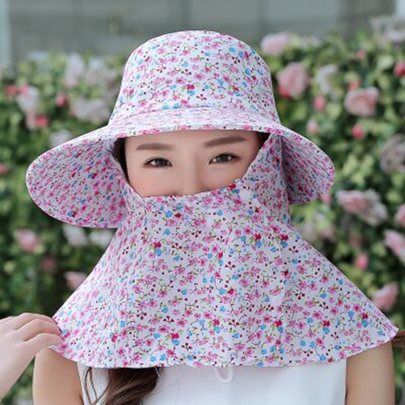 Kvinder sommer solhatte blomstercamouflage pakbar solskærmshat med store hoveder bred skygge strandhat uv beskyttelse kvinde kasket: 7
