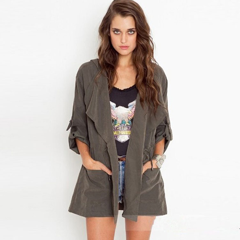 Herfst dames casual capuchon windjack jas omslagkraag overjas bovenkleding jas effen kleur trenchcoat riem slanke tops jas