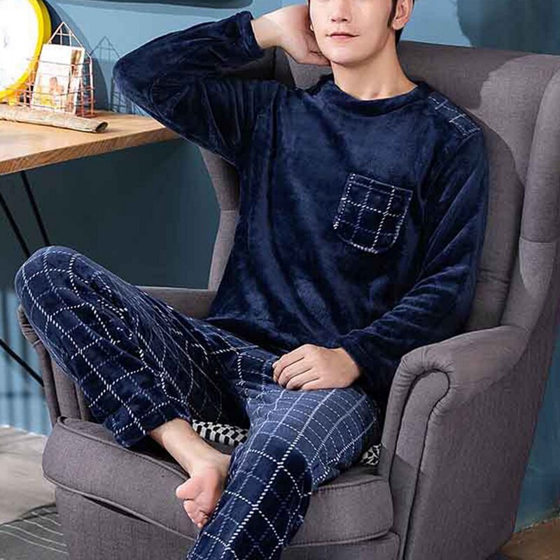 Pajama Man Warm Sleepwear Men's Flannel Winter Thick Pajamas Men Long Sleeve Casual Men's Winter Pajamas Fleece Sleepwear XXXL