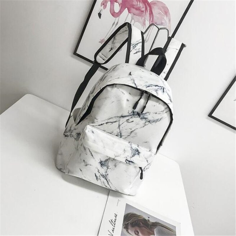 Women Teenager Backpack Boys Girls Marble Stone Print Backpack Rucksack Canvas Shoulder Bag School Backpack Mochila Feminina: White Canvas 1