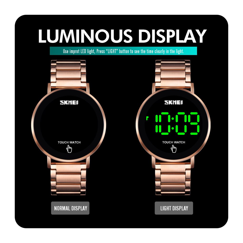 Skmei Digitale Horloge Mannen Mannelijke Touch Screen Led Licht Display Homme Waterdicht Roestvrij Stalen Band Digitale Horloge Montre