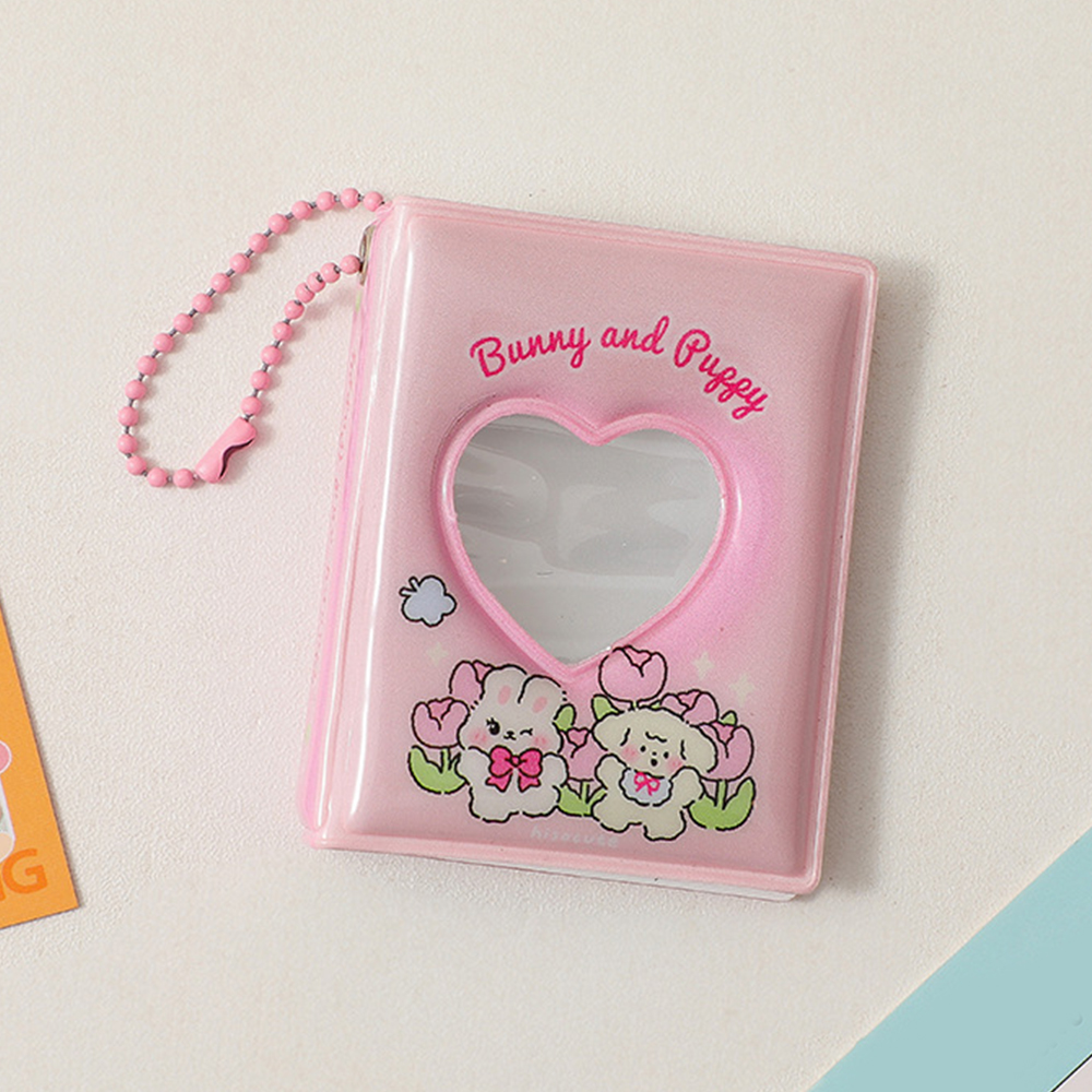 Mini livre de collecte de Photos de dessin animé, petit Album Photo de 2 pouces, pendentif en PVC, porte-carte décoratif mignon avec porte-clés imprimé ours: Rose