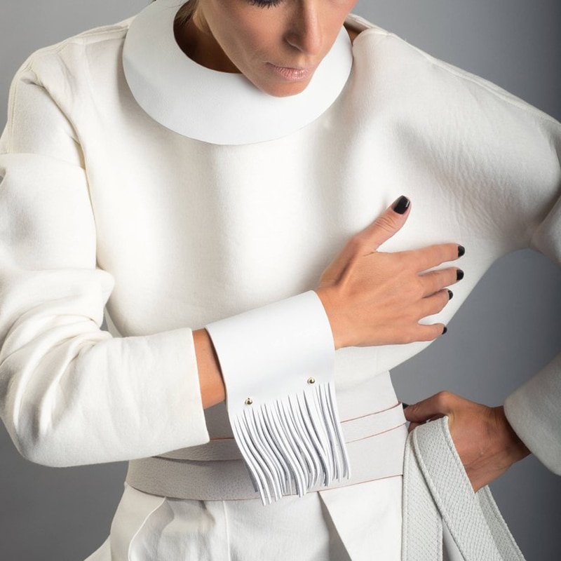 YD & YDBZ-pulsera de cuero estilo callejero Punk para mujer, brazalete de piel, color blanco