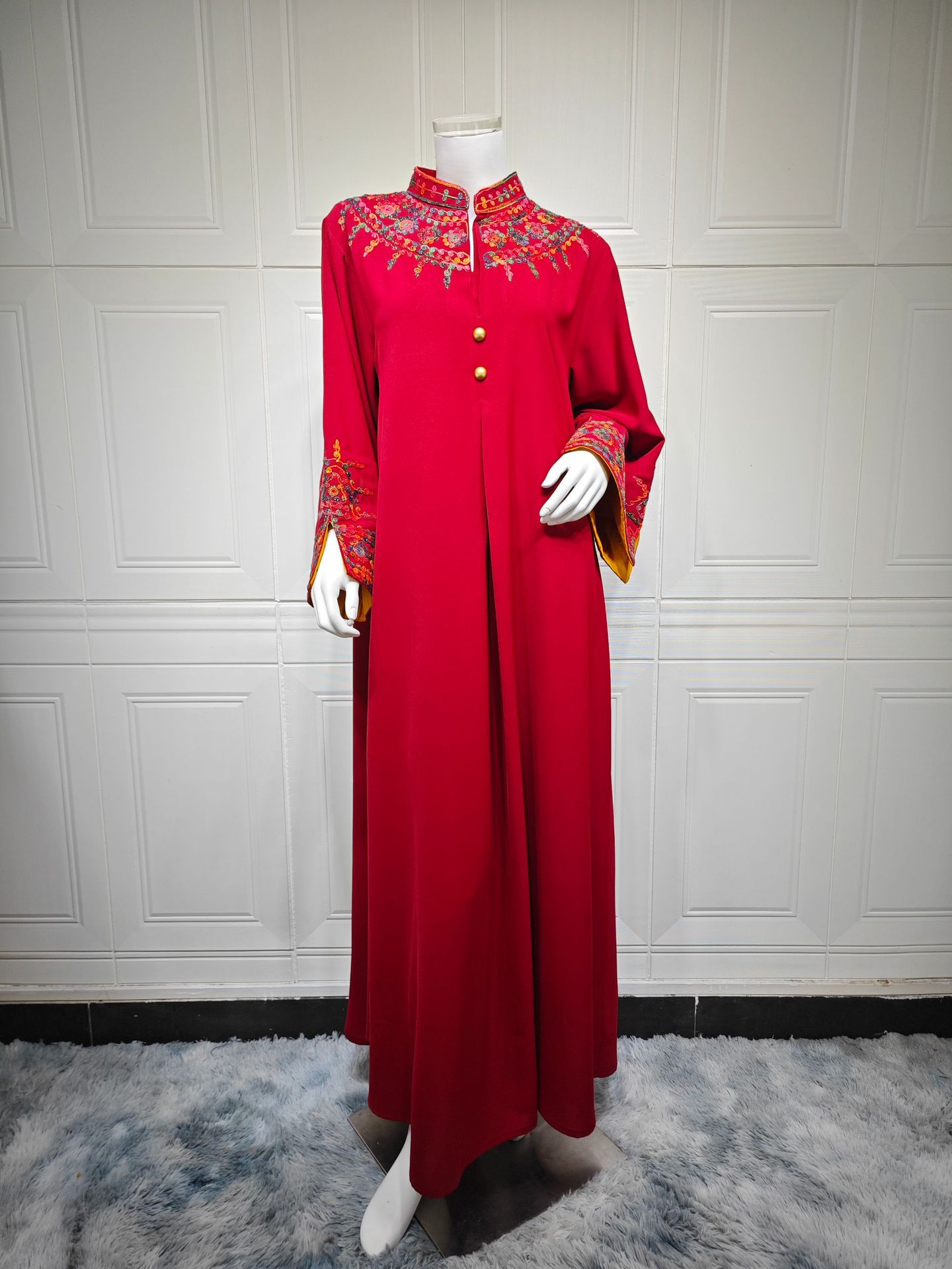 Vestido de Dubái para mujer Abaya Eid bordado vestido largo caftán musulmán Jalabiya Ramadán Marruecos Kaftan Vestidos Largos 2025: L / Rojo