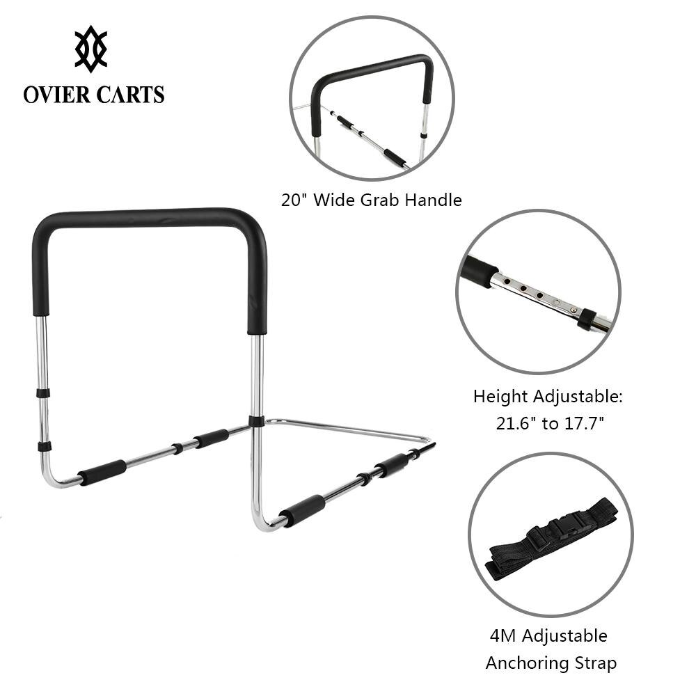 Carevas Height Adjustable Elderly Hand Bed Rail Handle Safety Hand Rail Senior With Anchor Strap Stainless Steel Bed Assist Bar