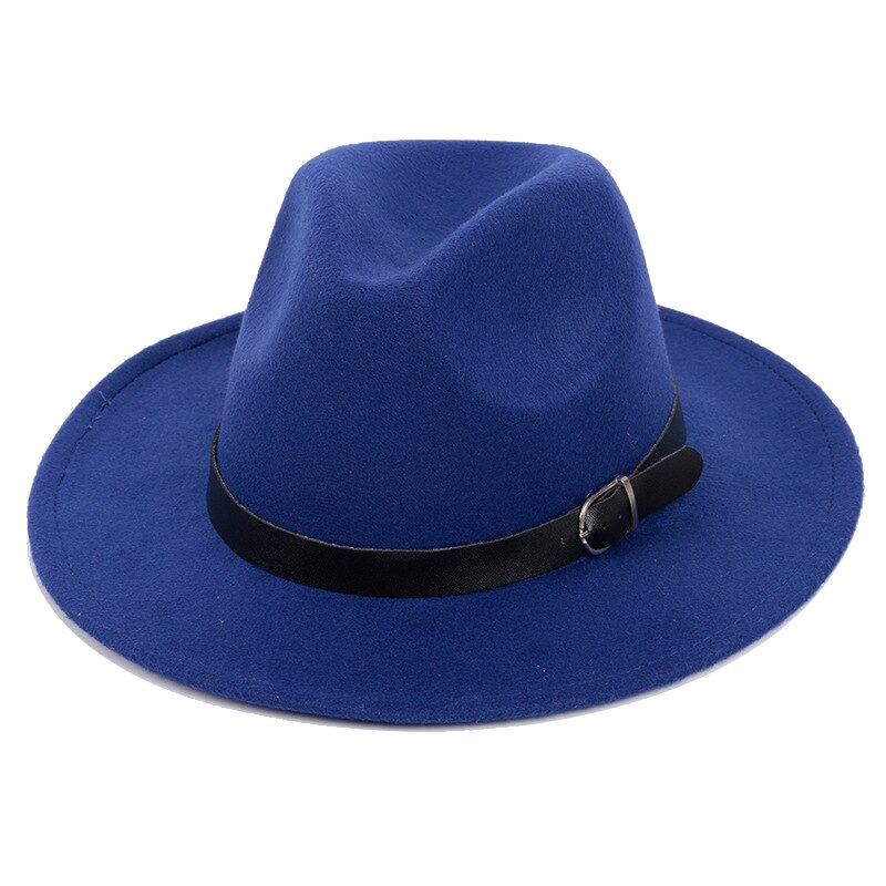 Vintage Voelde Jazz Fedora Hoeden Grote Rand Cloche Cowboy Panama Voor Vrouwen Mannen Wol Herfst Winter Klassieke Brede Rand top Hat: Blue