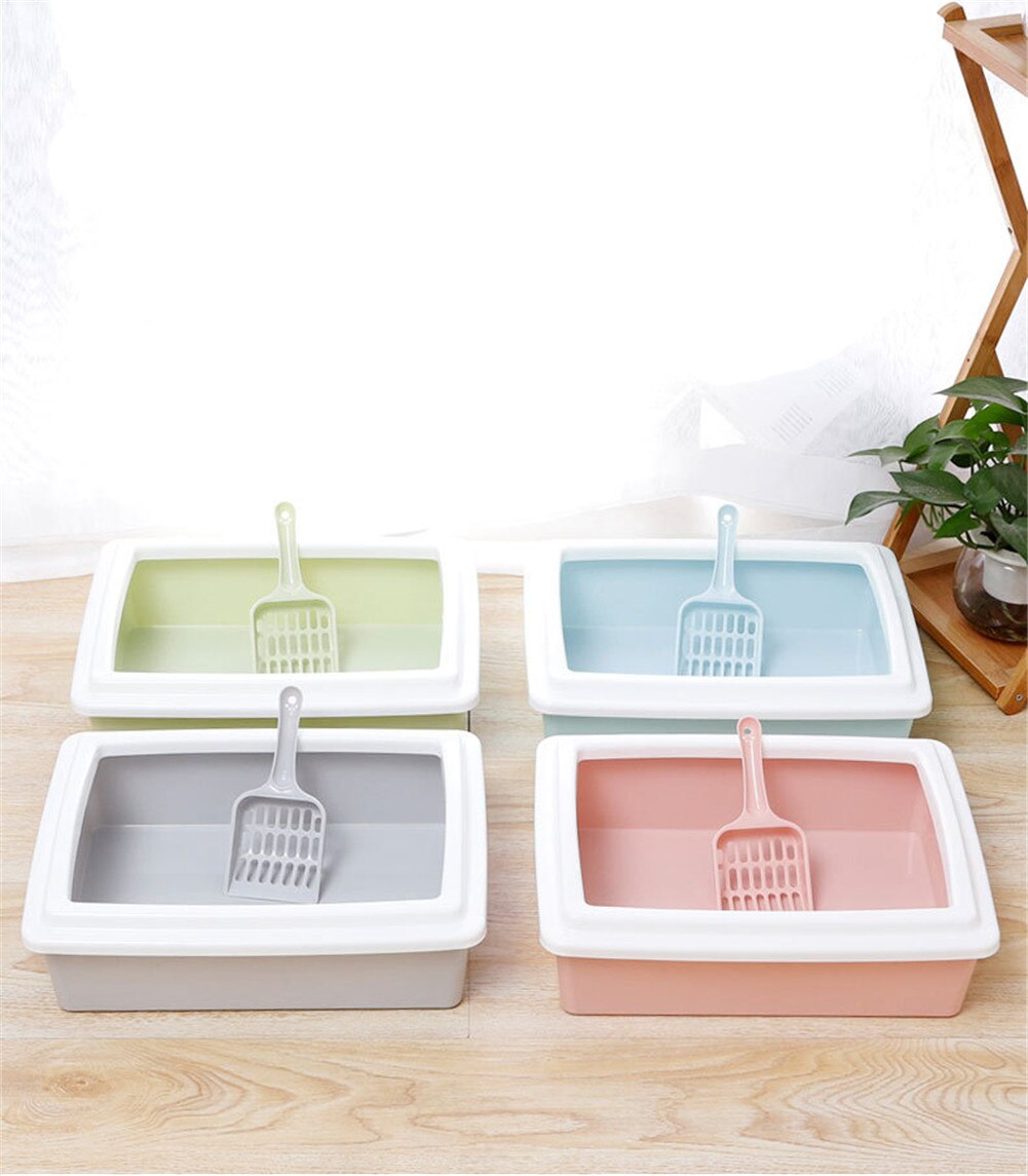 Plastic Cat Sand Box With Scoop Anti Splash Toilet Bedpan Kitten Litter Box Pee Tray Trainer Puppy Cleaning Waste Pets Supplies