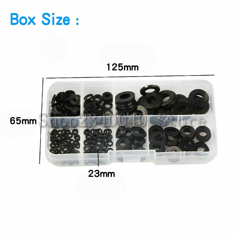 250pcs Nylon Rubber Flat Ring Plain Repair Washer Gasket Assortment Kits M2 M2.5 M3 M4 M5 M6 M8 Nylon Washer Flat Spacer Washer