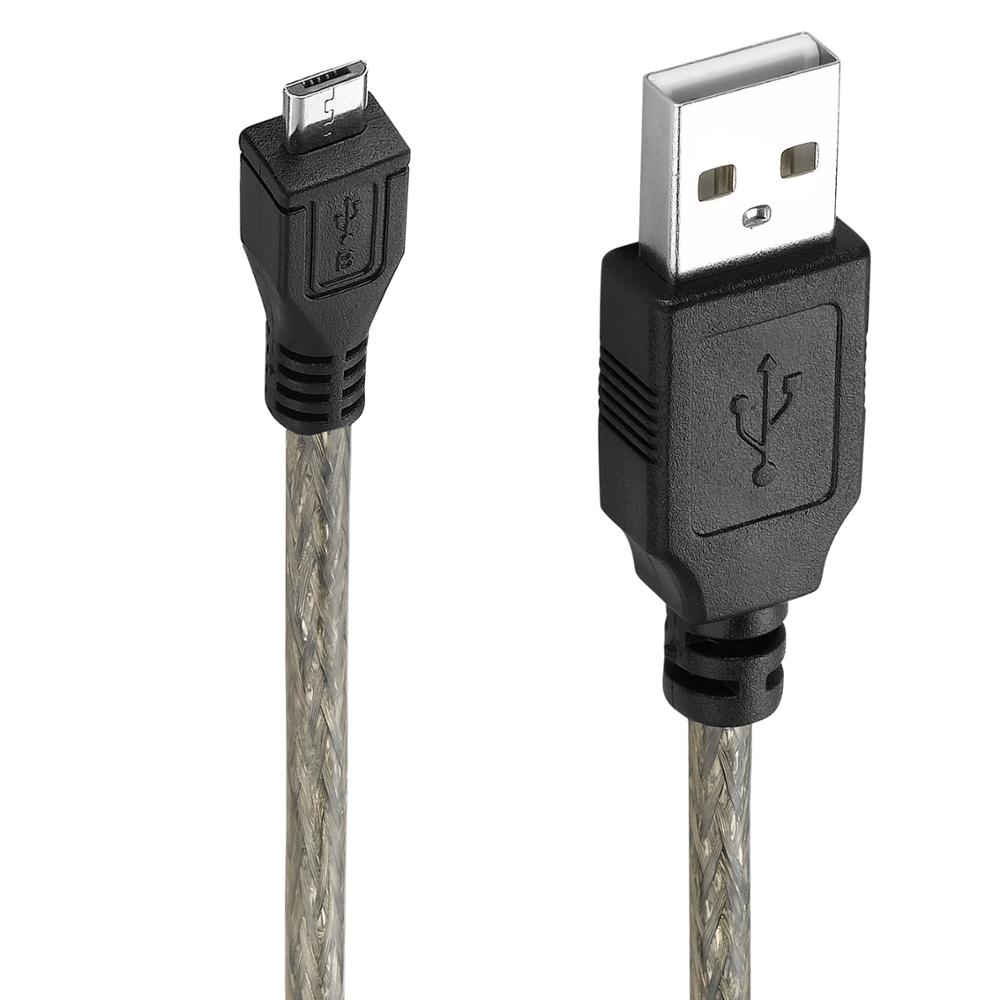 Bochara USB 2.0 Micro Data Cable USB-A to Mirco-B Dual Shielding(Foil+Braided) Transparent Black 1.5m 3m 5m 10m