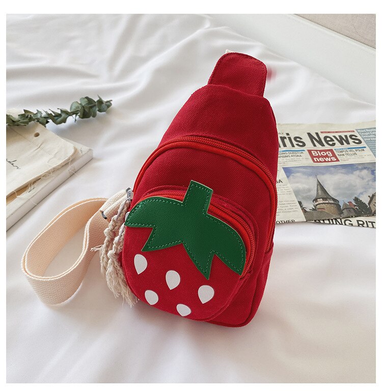 Børn jordbær søde brystposer børn rejsetaske skuldertasker afslappet lærred crossbody slynge taske: Rød