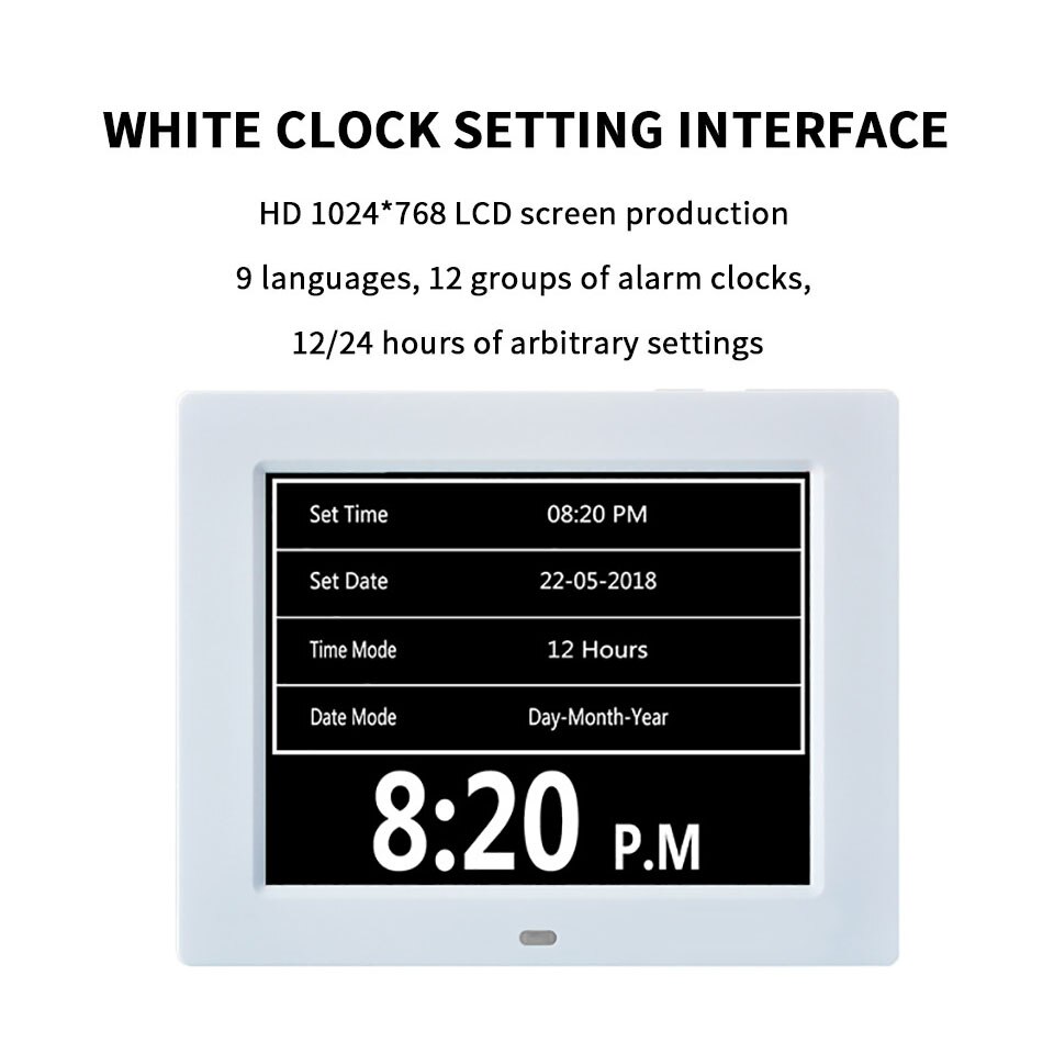 Digital Alarm Clock LED Large Screen Display Home Decor Elderly Take Medicine Reminder Calendar Clocks for Alzheimer&#39;s Sufferers