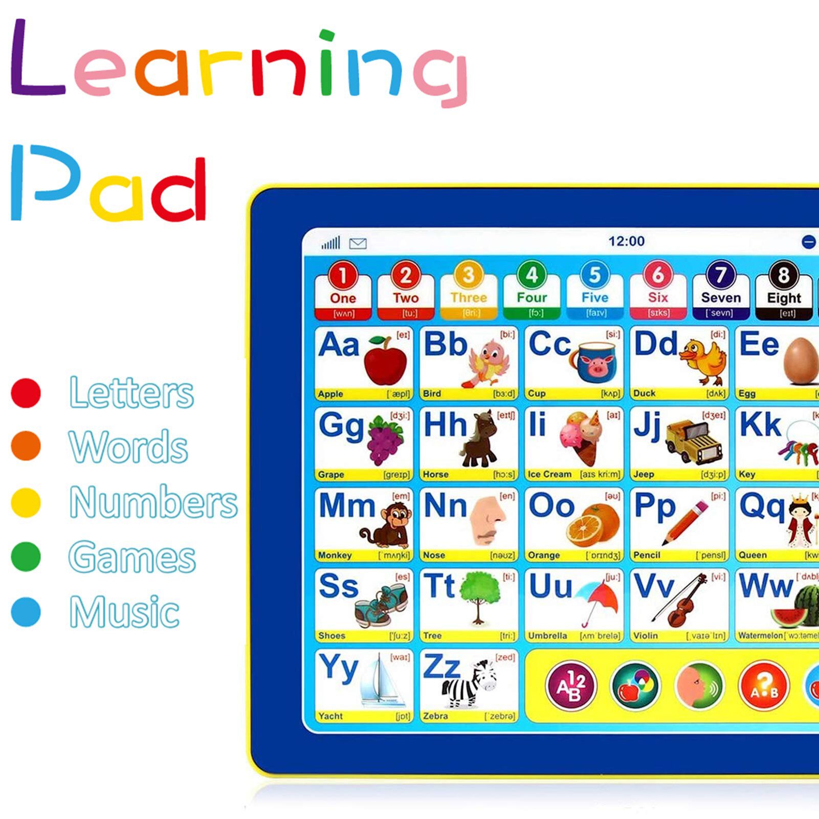 Peuters Elektronische Interactive Learning Pad Tablet 6 Games Educatief Speelgoed Brief Alfabet Nummer Woorden Leren Pad Speelgoed