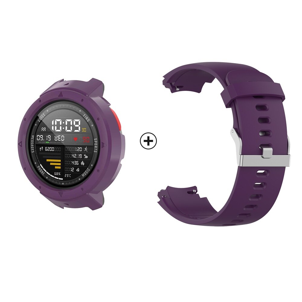 For Amazfit Verge A1801 Strap Smart Watch Band For Xiaomi Amazfit Verge 3 Case Cover Silicone Watchband + PC Protector Frame: Purple