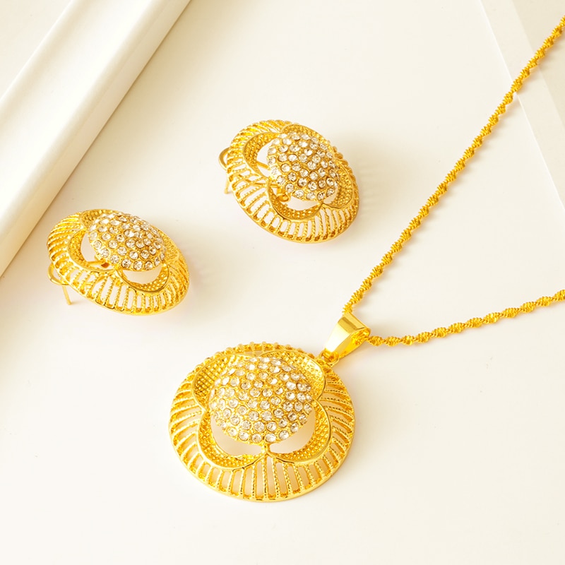Ethiopian set Jewelry Necklace Earrings Gold Color African Bridal sets Habesha Eritrea Wedding Sudan