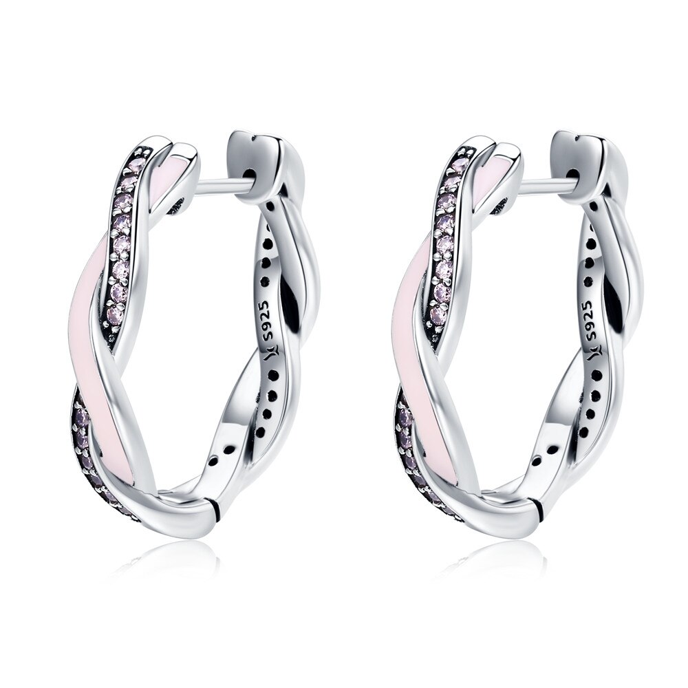 WOSTU Authentische 100% 925 Sterling Silber Rosa & klar CZ Twist Von Schicksal Band Ohrringe für Frauen Ohrringe Schmuck BKE297: SCE297