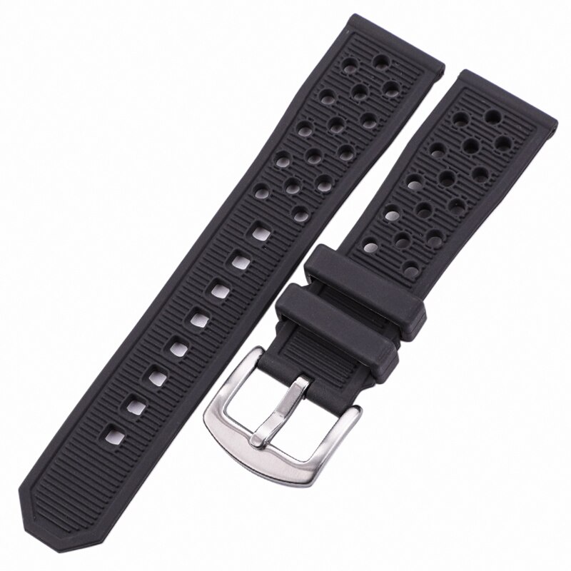 Pulseiras de silicone preto à prova dwaterproof água borracha macia 22mm pulseira relógio acessórios 316l aço fivela: GREEN BLUE