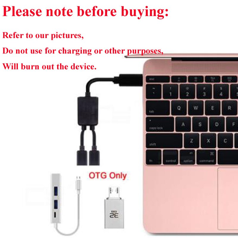 Zwart 0.3M 2-In-1 Hub Splitter Micro Usb/USB-C/Usb 2.0 Man-vrouw toetsenbord Muis Printer Aansluitkabel