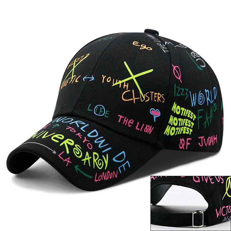 Kagenmo unisex sommer brev graffiti mønster baseball cap stor størrelse 64cm stort hoved baseball hat cool tynd: G