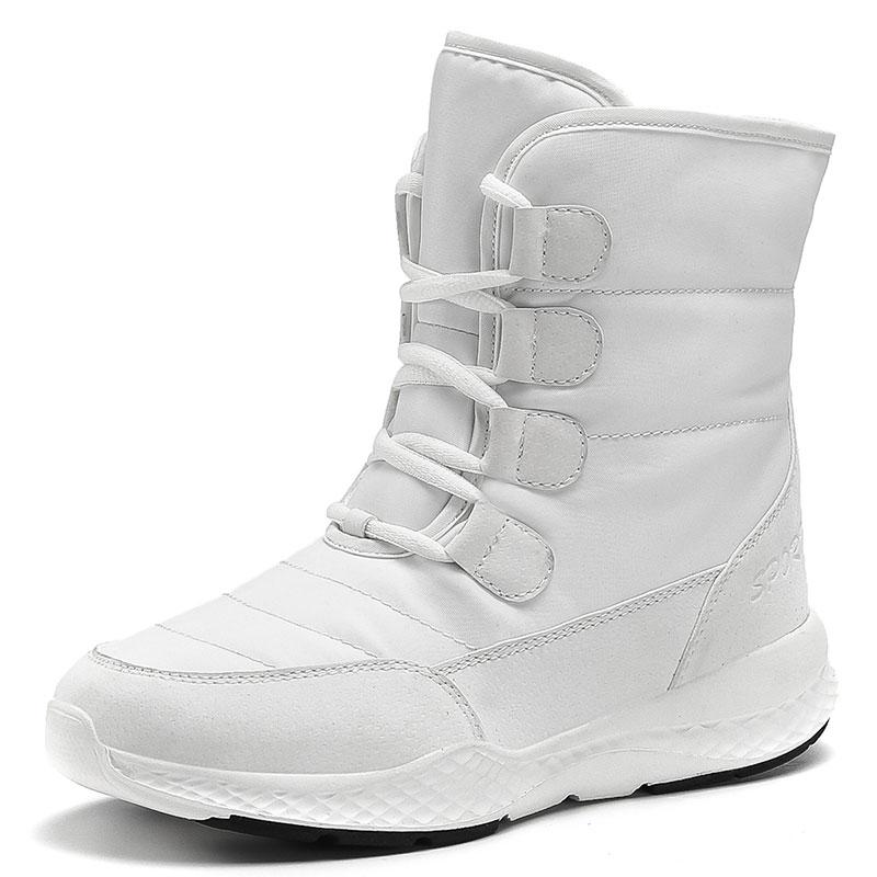 Botas de invierno a prueba de agua para Mujer, Botas de nieve para Mujer, Botas largas de invierno, con tacones de piel gruesa, Botas de Mujer: White / 7.5
