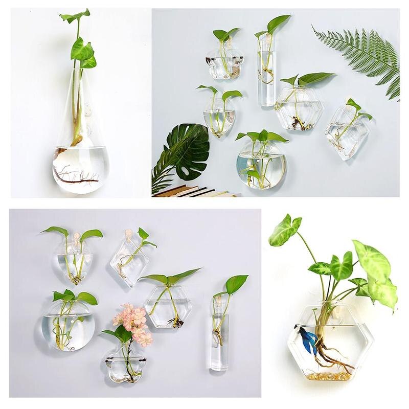 8 Shapes DIY Clear Hanging Glass Vase Flower Plants Terrarium Wall Fish Tank Aquarium Container Homw Decor