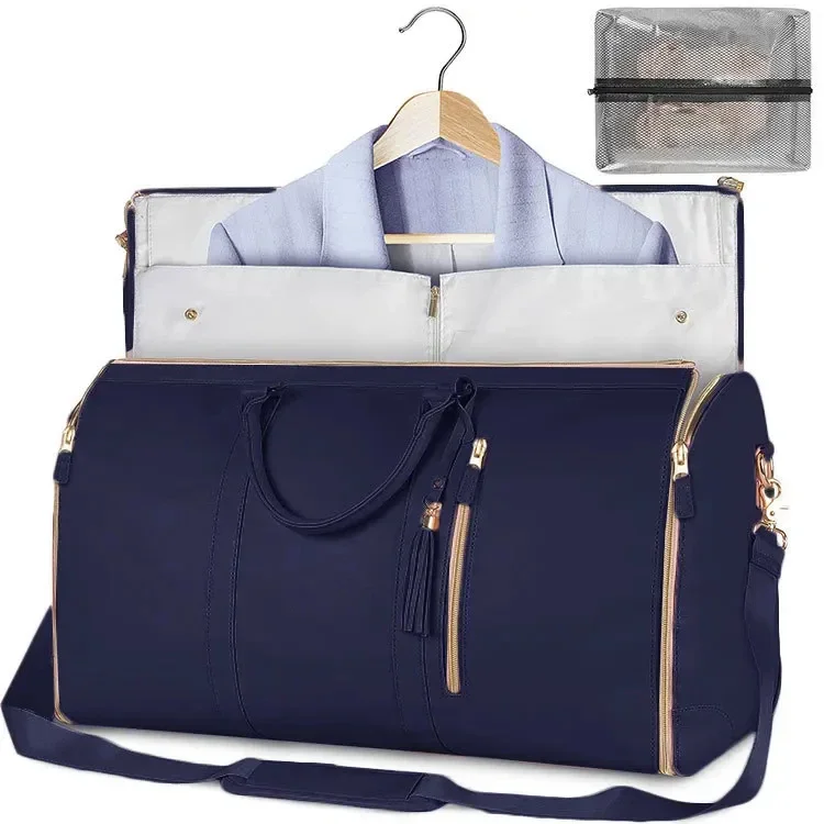 Bolso de viaje plegable para mujer, práctico bolso de mano para ropa, bolso de lona grande de cuero PU, bolso de viaje de negocios para mujer: Castaño