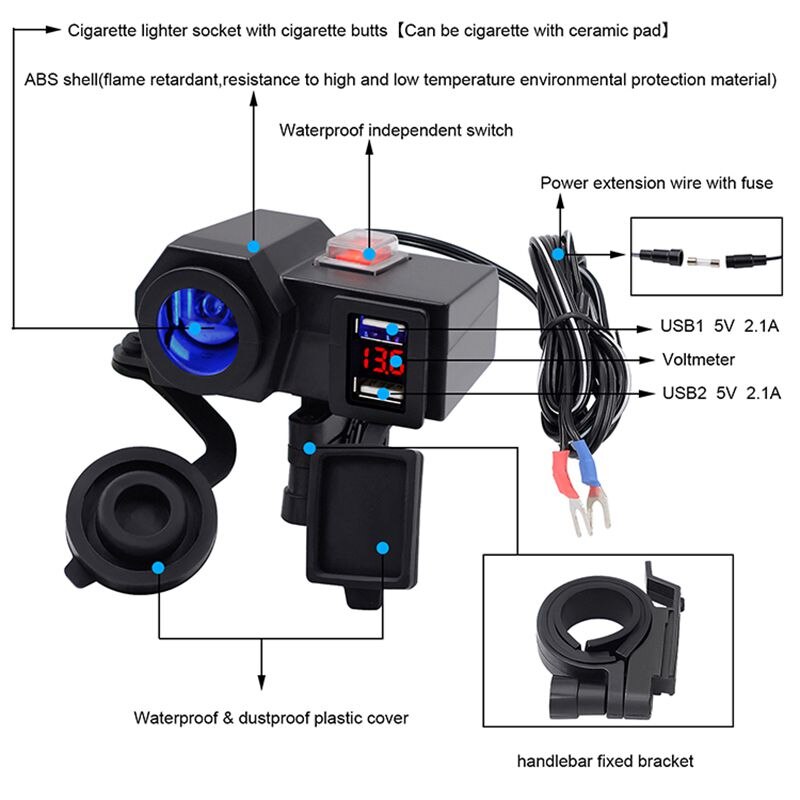 Lader + digitale 5v 4.2a dubbele lader sigarettenaansteker usb auto-aansluiting adapter voor 12v motorfietsen auto multifunctionele