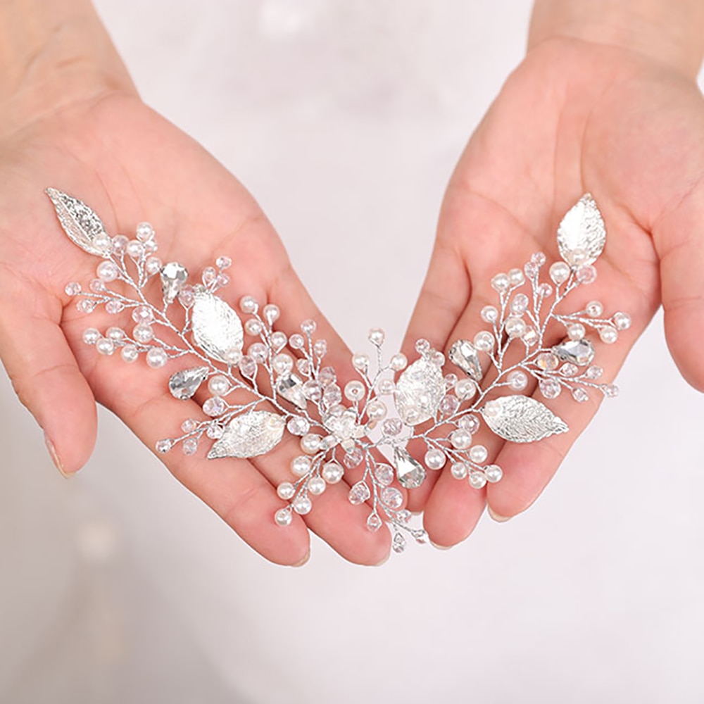 Tocados de boda de , tocados de plata, tocado de hojas Vintage, para mujer, joyería para el cabello, diadema nupcial