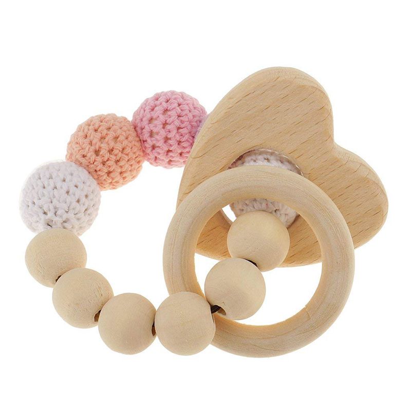 1 Pc Parel Tandjes Ringen Houten Baby Rammelaar Speelgoed Baby Tandjes Accessoires-Veelkleurige-Hart: Default Title