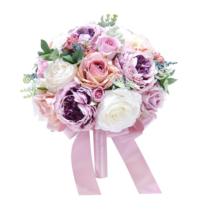 Zijde Bloem Boeket Decor Gesimuleerde Bruiloft Decoratieve Boeket Levensechte Wedding Boeket Voor Wedding Decor: Purple