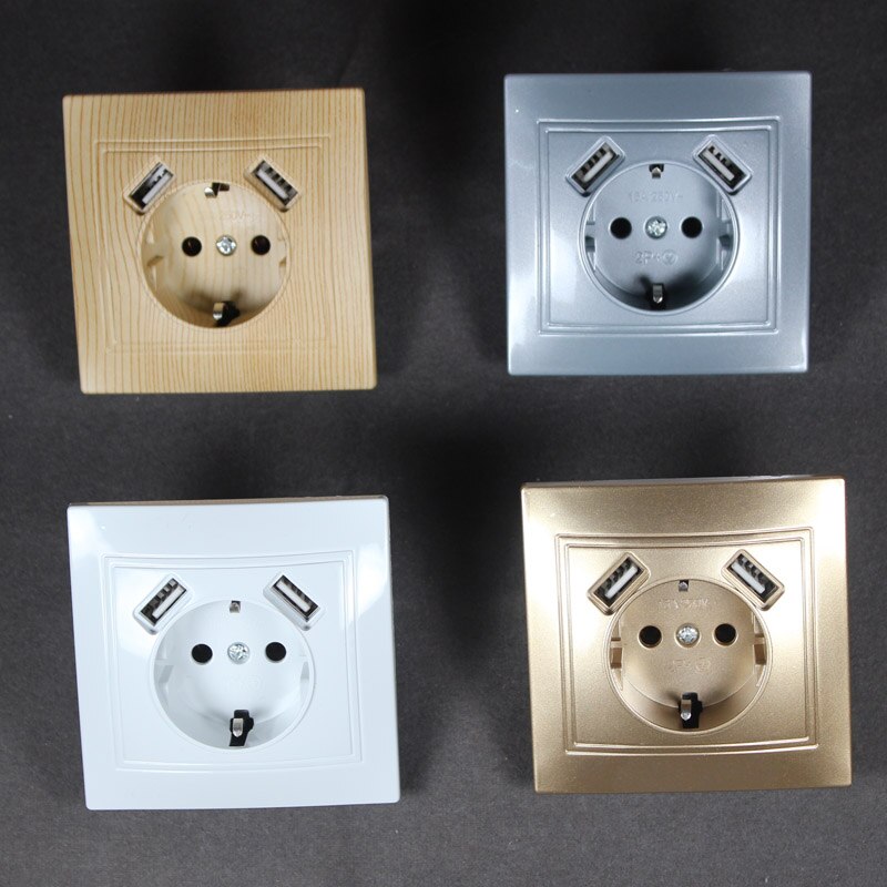 USB Wall Socket charger Double USB Port 5V 2A usb wall outlet wood color L4-01