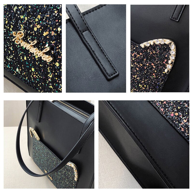 Beibaobao Mode Pailletten Kat Vrouwen Tassen Grote Schoudertassen Dames Luxe Pu Leer Totes Bag Leuke Vrouwen 'S Handtassen