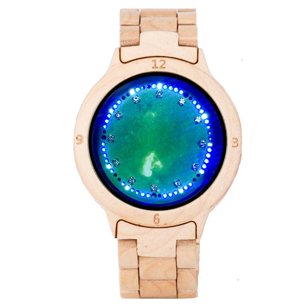 LED Display Revolving Light Touch Screen Electronic Men's Watch Night Vision Full Wooden Band Wristwatch Relojes Hombre: 2