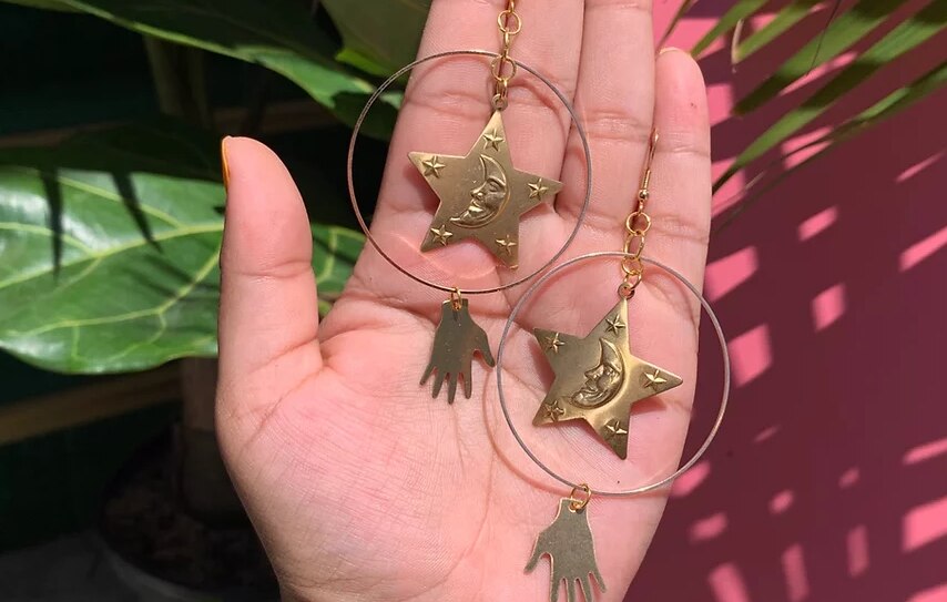 Pendientes colgantes chapados en oro, Sol Celestial, luna, estrella, joyería Boho, Luna, Sol, Planeta, Galaxia, Idea de para ella