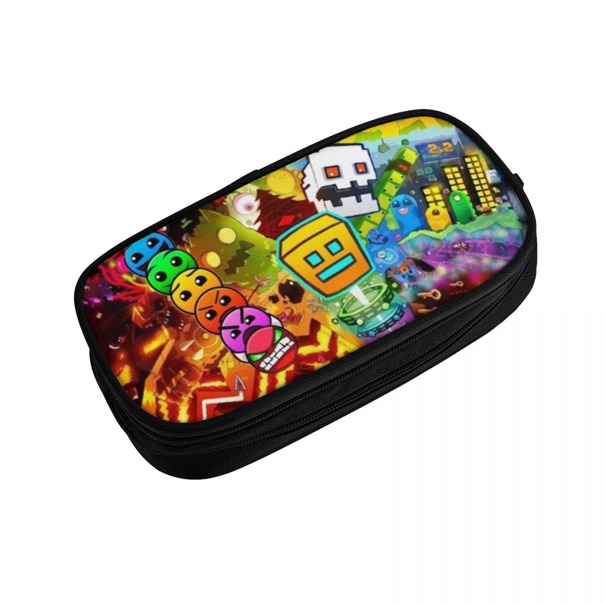 Geometry Dash etui dubbellaags grote capaciteit voor school etui perfecte: GRIJS