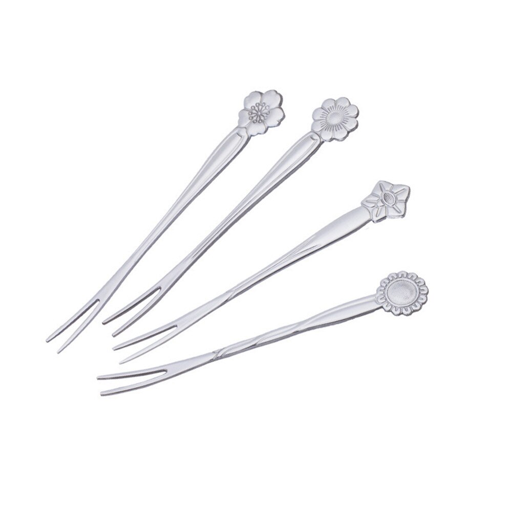Tenedor de fruta de dos dientes de acero inoxidable forma de flor tarta postre tenedor suministros accesorios de vajilla de cocina