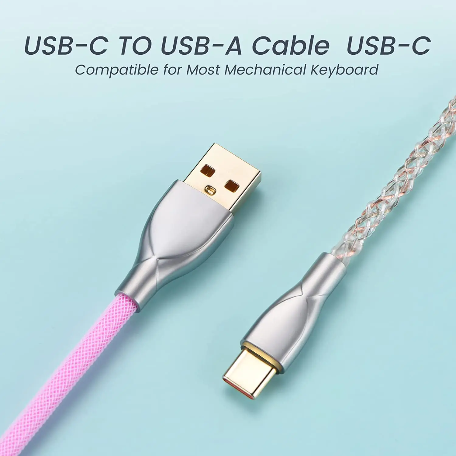 Lighting Coiled Keyboard Cable USB C Cable with RGB Line Mechanical Keyboard Cable Double-Sleeved Aviator Keyboard Cable