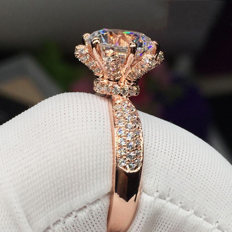 Vintage Blume ring Rose Gold Gefüllt 925 silber 3ct AAAAA Zirkon cz Engagement Hochzeit Band Ringe für frauen Braut Partei schmuck