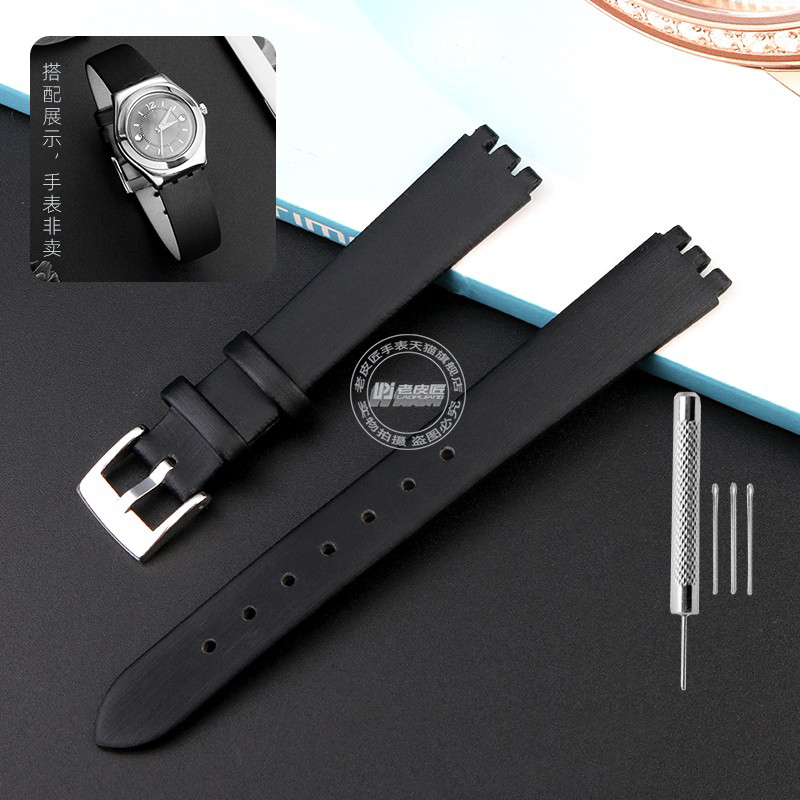 Correa de cuero para reloj Swatch para mujer, YSS213G, YSS288G, YSS222G, correa de seda IRONY, hebilla de Pin, pulsera de 12mm con herramientas: GREEN BLUE